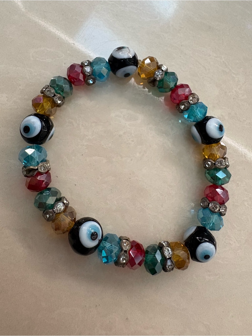 Multi-color glass "Evil Eye" (Nazar) stretch bracelet